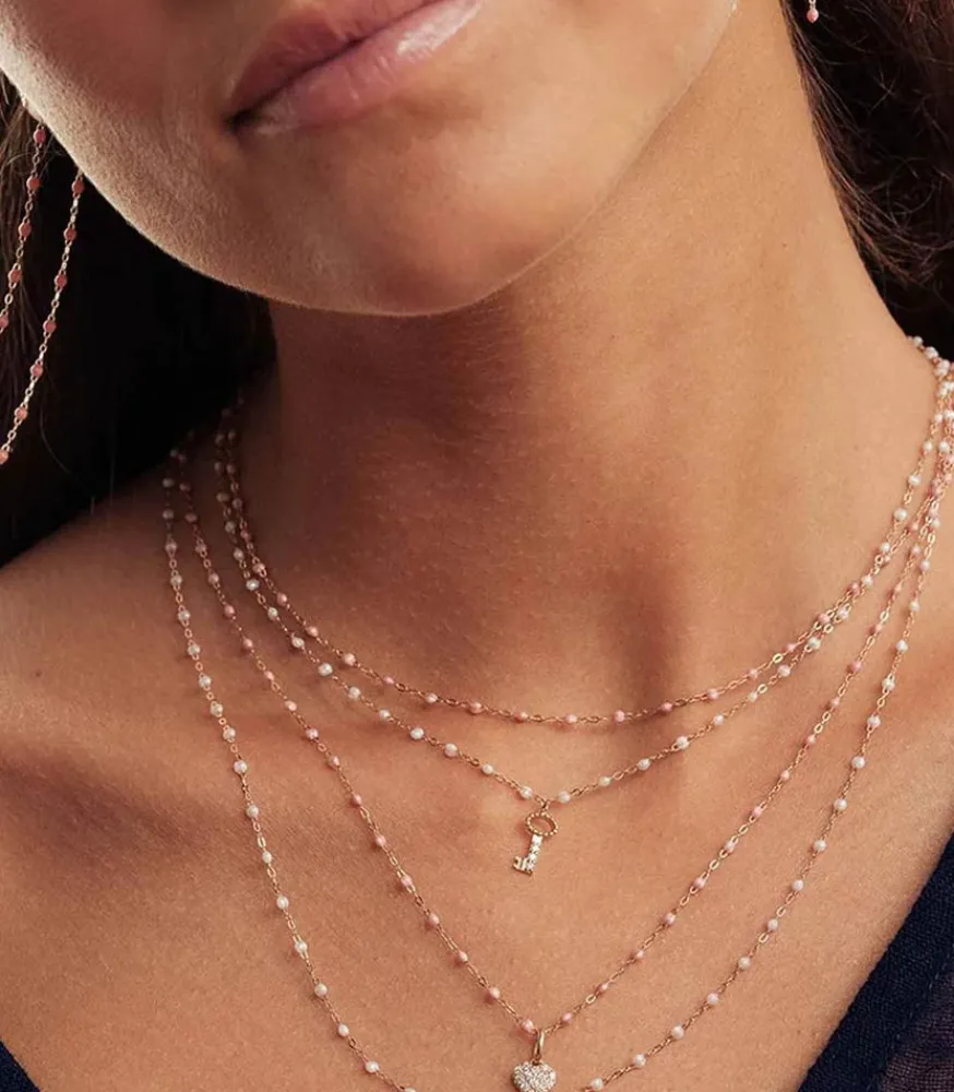 Clearance Collier Or Rose Et Perles De Resine 42 Cm Femme Colliers