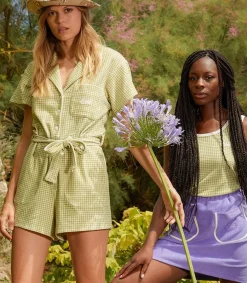 Discount Combishort Ibiza Vichy Vert Femme Combinaisons