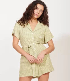 Discount Combishort Ibiza Vichy Vert Femme Combinaisons