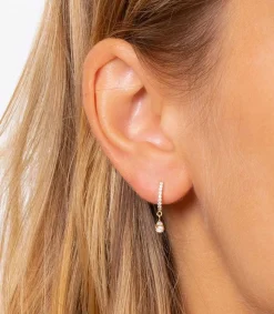 Discount Creole Or Jaune Demi-Pavee Diamants Et Goutte 2 Diamants Femme Boucles D'Oreilles