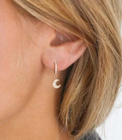 Online Creole Or Jaune Demi-Pavee Diamants Et Lune Femme Boucles D'Oreilles