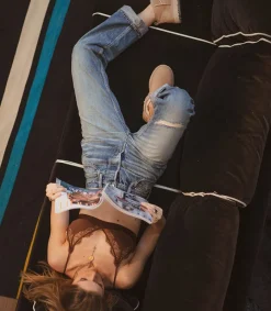 Outlet Jean Mckellar Wide Straight Selvedge Blue Femme Bas