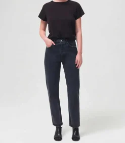 Discount Jean 90'S Pinch Waist Black Tea En Coton Bio Femme Bas