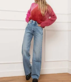 Hot Jean 70S Ultra High Rise Wide Leg Denim Clair Femme Bas