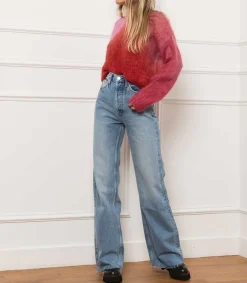Hot Jean 70S Ultra High Rise Wide Leg Denim Clair Femme Bas