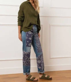 Discount Jean Straight All-Over Floral Patchwork Femme Bas