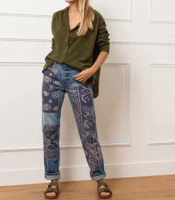 Discount Jean Straight All-Over Floral Patchwork Femme Bas