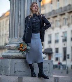 Outlet Jupe Longue Bar En Soie Gris Femme Bas