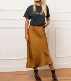 Sale Jupe Longue Bar En Soie Noire Femme Bas