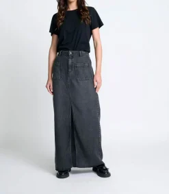 Outlet Jupe Longue En Denim Goya Carbone Wash Femme Bas