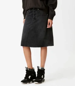 Hot Jupe Midi Fiali En Jean Faded Black Femme Bas