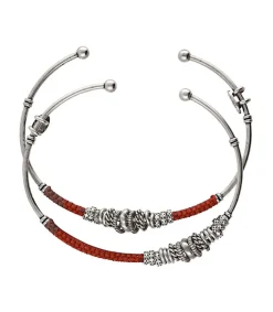 Outlet Lot 2 Joncs Zizanie Argentes Et Coton Femme Bracelets