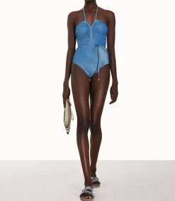 Outlet Maillot De Bain Une Piece Raie Lurex Ruched Femme Maillots De Bain