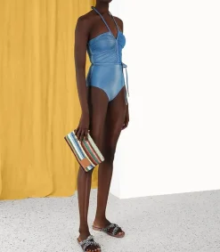 Outlet Maillot De Bain Une Piece Raie Lurex Ruched Femme Maillots De Bain