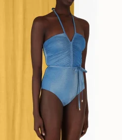 Outlet Maillot De Bain Une Piece Raie Lurex Ruched Femme Maillots De Bain