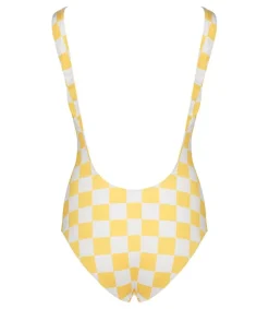 New Maillot De Bain Une Piece Pamela Damier Jaune/Blanc Femme Maillots De Bain