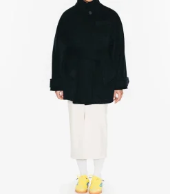 Manteau Court Ceinture Carter En Laine Noir/Bleu Femme Manteaux & Vestes