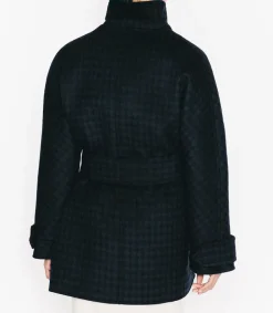 Manteau Court Ceinture Carter En Laine Noir/Bleu Femme Manteaux & Vestes