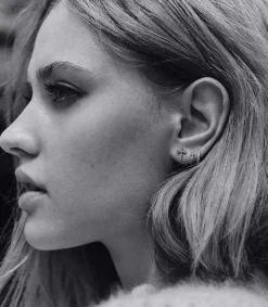 Clearance Mini Creole Double Droite Glory Or Noir Et Diamants Femme Boucles D'Oreilles