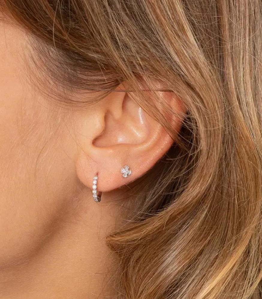 New Mini Creole Madame Bovary Or Blanc Et Diamants Femme Boucles D'Oreilles