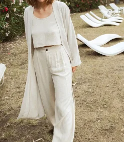 Clearance Pantalon Alba Lin Beige Femme Bas