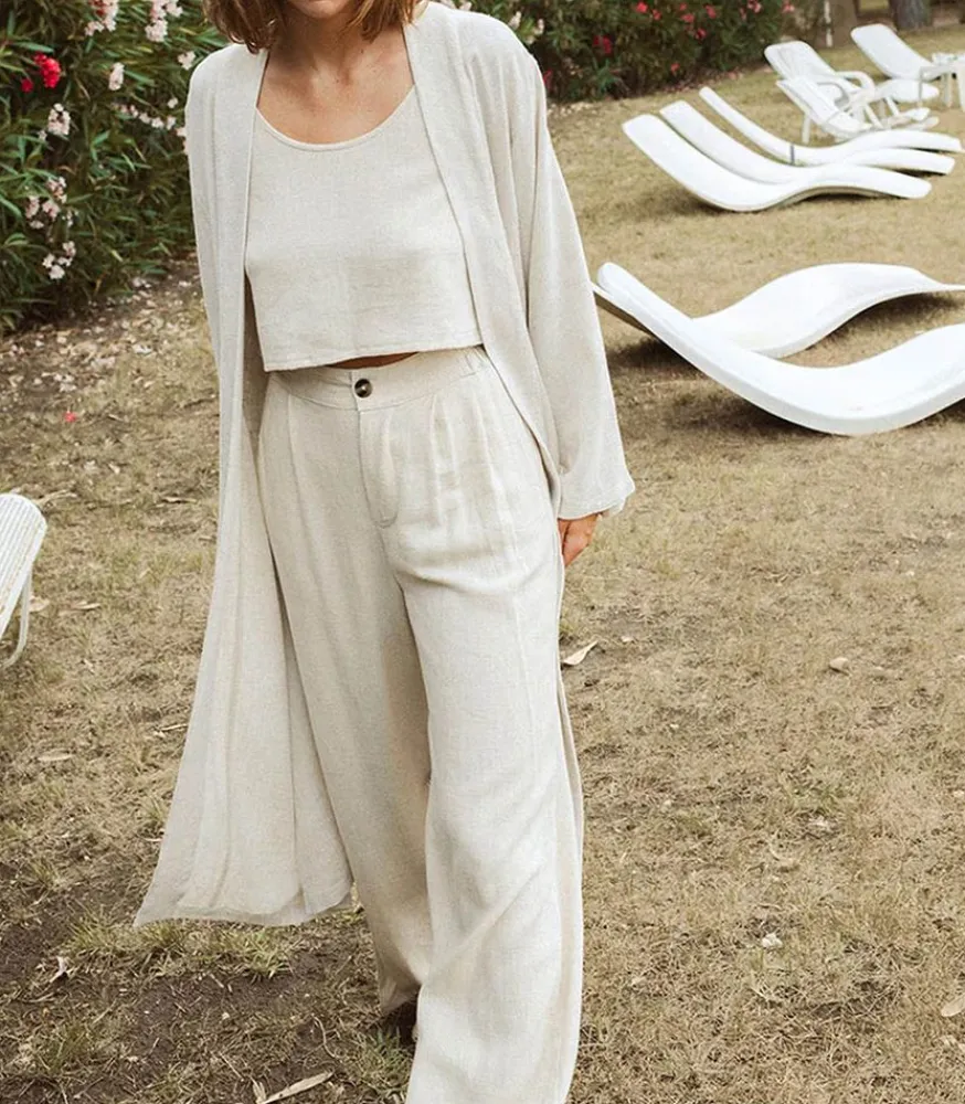 Clearance Pantalon Alba Lin Beige Femme Bas