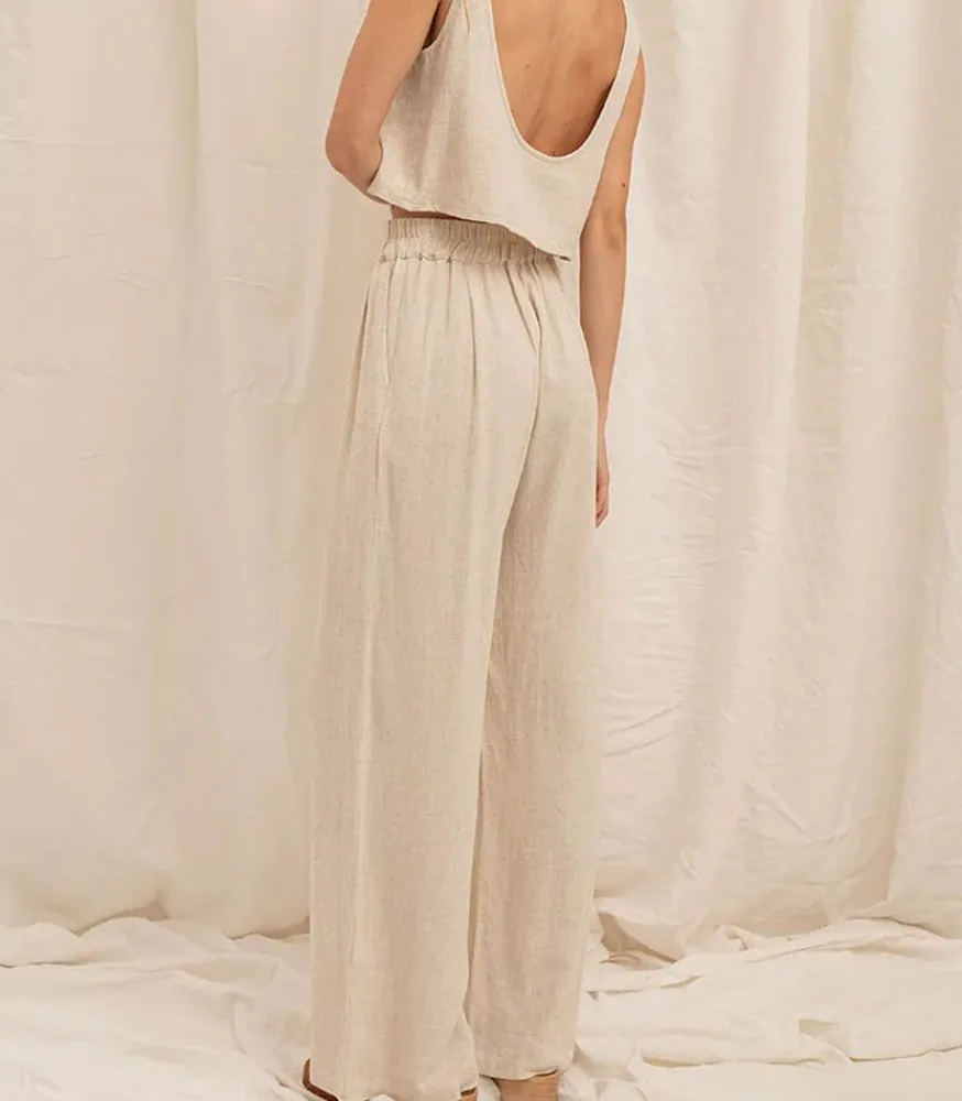 Clearance Pantalon Alba Lin Beige Femme Bas