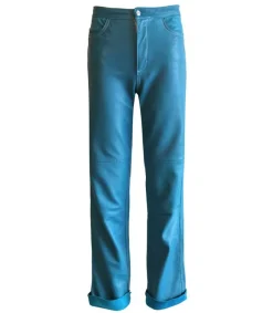 Pantalon En Cuir Bleu Turquoise Femme Bas