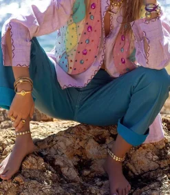 Pantalon En Cuir Bleu Turquoise Femme Bas