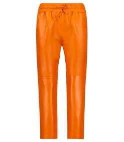 Outlet Pantalon En Cuir Orange Femme Bas