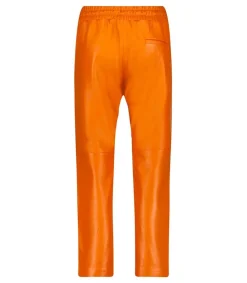 Outlet Pantalon En Cuir Orange Femme Bas