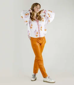 Outlet Pantalon En Cuir Orange Femme Bas