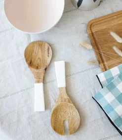 Outlet Petits Couverts De Service En Bois De Manguier Et Email Blanc Ustensiles & Accessoires