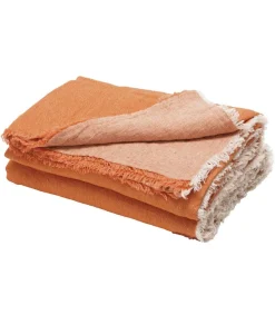 New Plaid En Lin Vice Versa Frange Safran/Givre 140 X 250 Cm Plaids & Couvertures