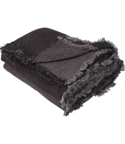 New Plaid En Lin Vice Versa Frange Charbon/Anthracite 140 X 250 Cm Plaids & Couvertures