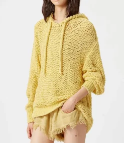 Discount Pull Idony A Capuche Yellow Femme Mailles & Sweats