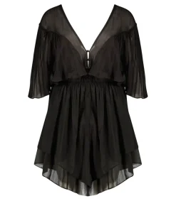 Outlet Robe Courte En Coton Et Soie Noir Femme Robes