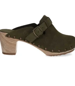 Discount Sabots Clang Cuir Velours Kaki Femme Sabots