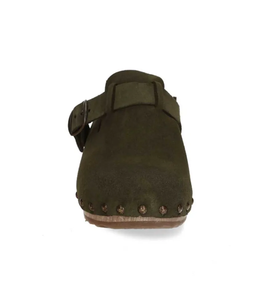 Discount Sabots Clang Cuir Velours Kaki Femme Sabots