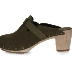 Discount Sabots Clang Cuir Velours Kaki Femme Sabots