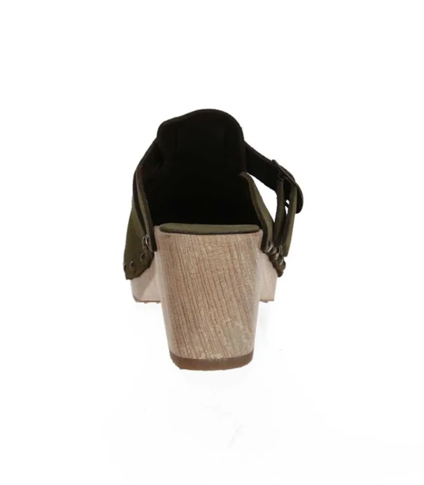 Discount Sabots Clang Cuir Velours Kaki Femme Sabots