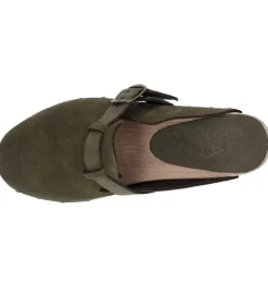 Discount Sabots Clang Cuir Velours Kaki Femme Sabots