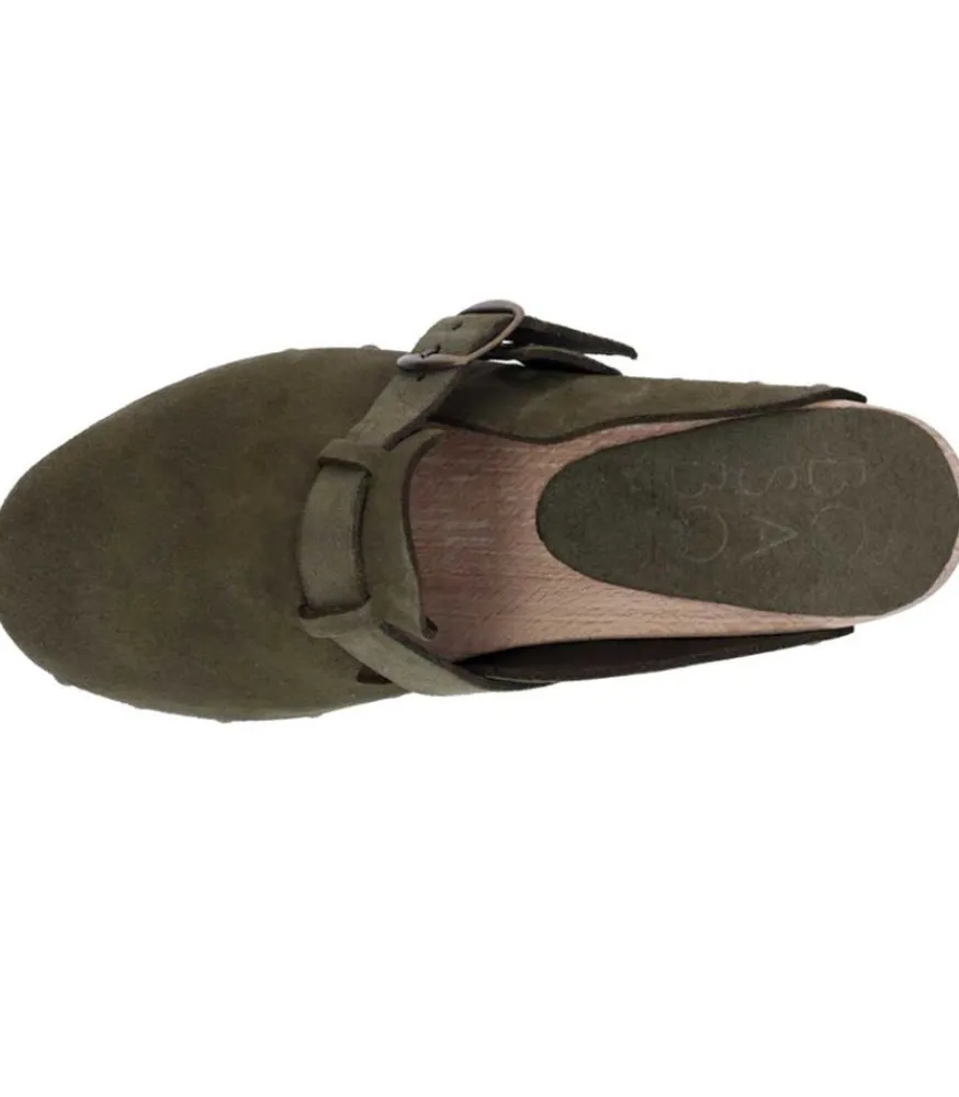 Discount Sabots Clang Cuir Velours Kaki Femme Sabots