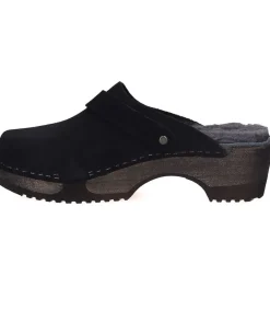 Online Sabots En Daim Noir/Shearling Gris Femme Sabots