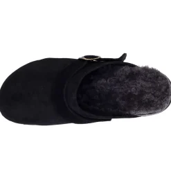 Online Sabots En Daim Noir/Shearling Gris Femme Sabots