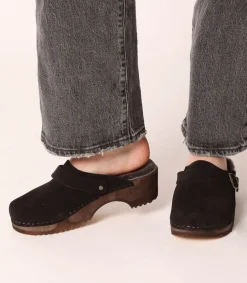 Online Sabots En Daim Noir/Shearling Gris Femme Sabots