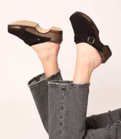 Online Sabots En Daim Noir/Shearling Gris Femme Sabots