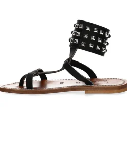 Hot Sandales Forban Cuir Lisse Noir Femme Sandales & Tongs