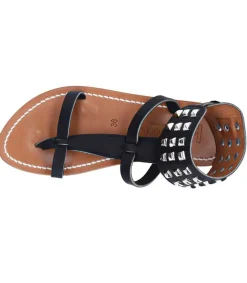 Hot Sandales Forban Cuir Lisse Noir Femme Sandales & Tongs