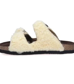 Sandales Shearling Beige/Marron Femme Sandales & Tongs